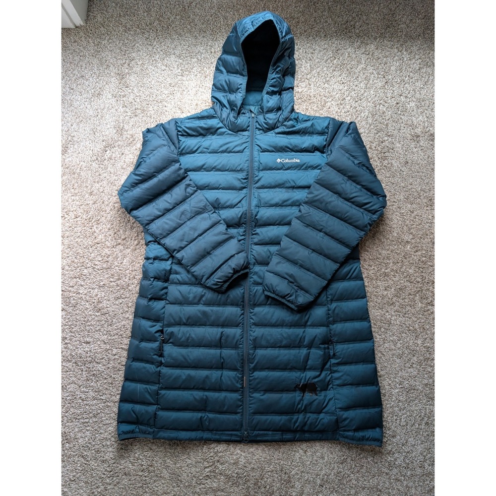 Columbia 22 Down Long Hooded Jacket Women 1X Teal Packable Puffer Winter Coat